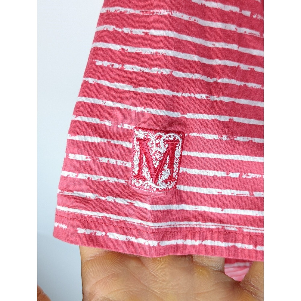 B Draddy Polo Shirt Men's Large Short Sleeve Pink Striped Golf Logo Stretch - Picture 2 of 9